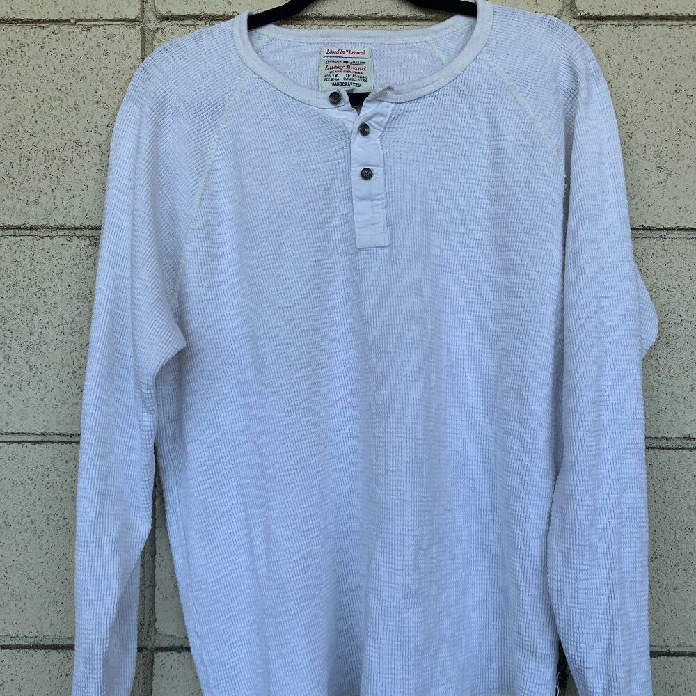 Lucky Brand Lived in Henley Thermal Shirt Button Up Crew Neck Long White XXL